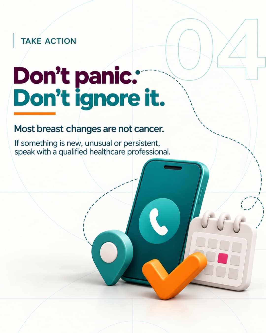 Take action: a phone and appointment calendar beside advice to speak with a qualified healthcare professional.